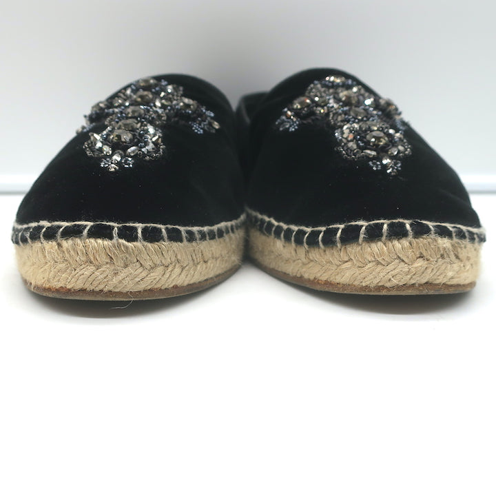 Dolce &amp; Gabbana Crystal Cross-Embroidered Espadrilles Black Velvet Size 9