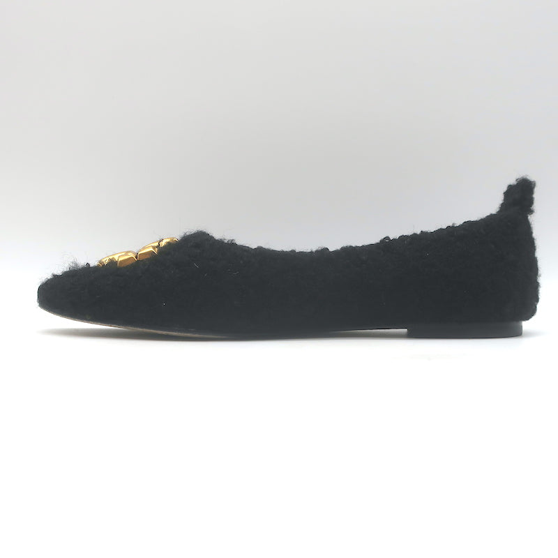 Tory Burch Eleanor Logo Boucle Ballet Flats Black Size 7.5