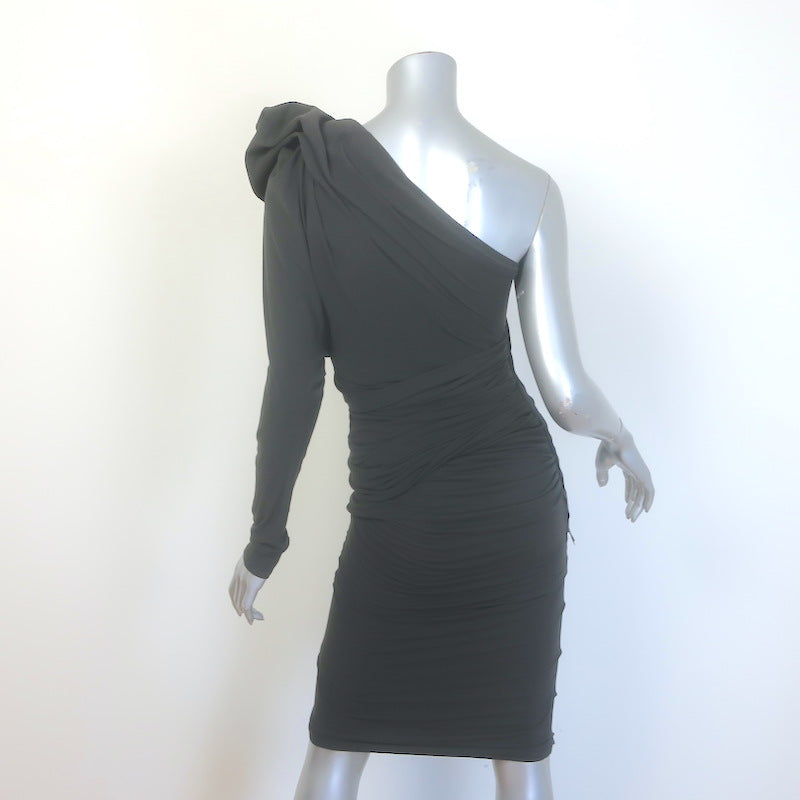 Lanvin Twist-Front One Shoulder Dress Charcoal Ruched Stretch Cotton Size 36