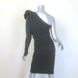 Lanvin Twist-Front One Shoulder Dress Charcoal Ruched Stretch Cotton Size 36