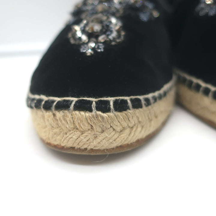Dolce &amp; Gabbana Crystal Cross-Embroidered Espadrilles Black Velvet Size 9