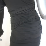 Lanvin Twist-Front One Shoulder Dress Charcoal Ruched Stretch Cotton Size 36