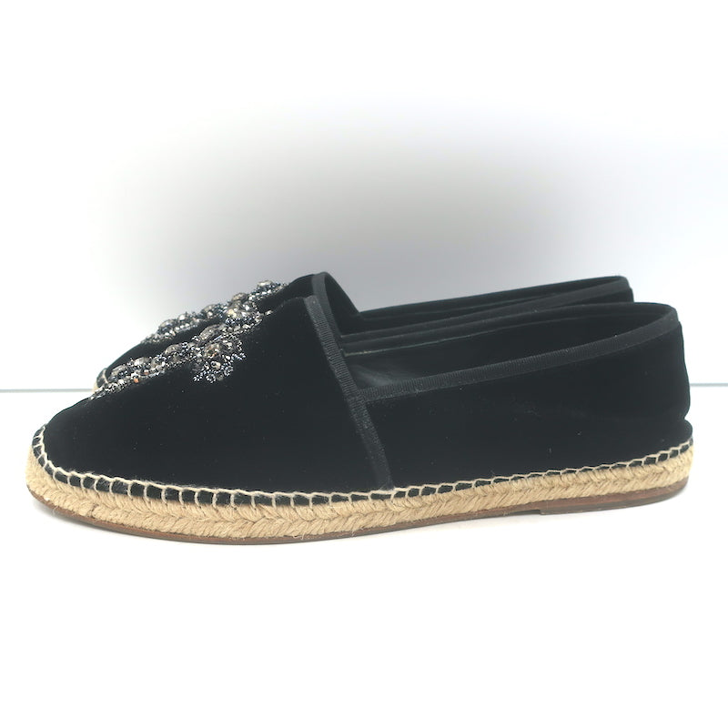 Dolce &amp; Gabbana Crystal Cross-Embroidered Espadrilles Black Velvet Size 9
