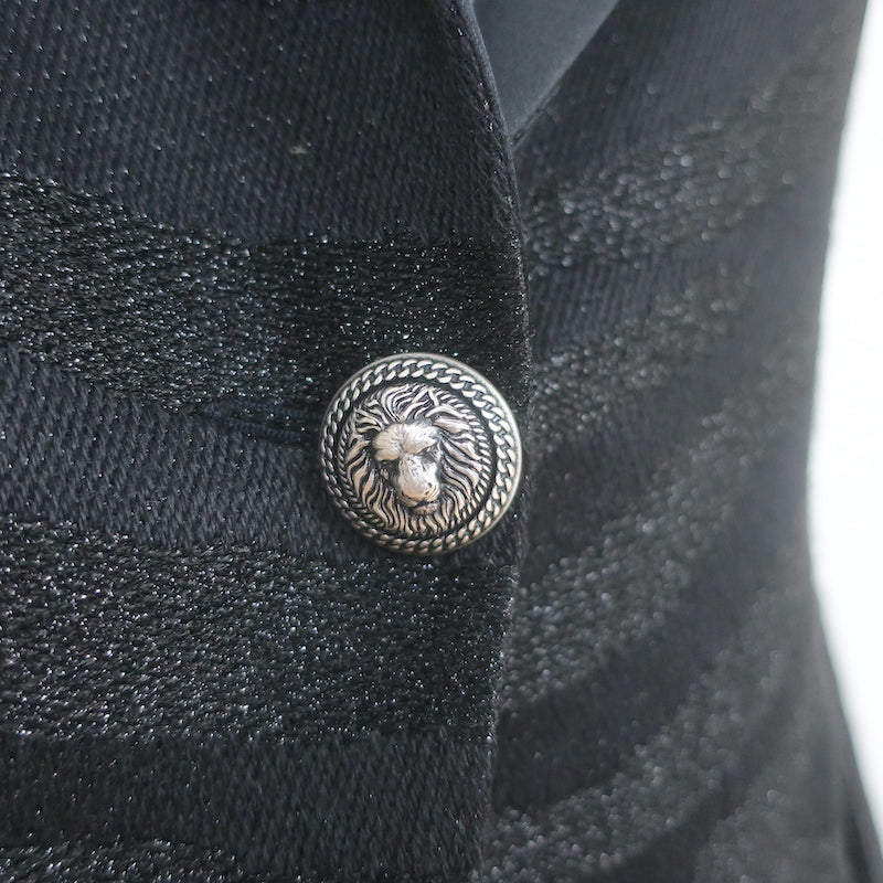 Balmain Blazer Black Zebra Tonal Jacquard Size 40 One-Button Jacket
