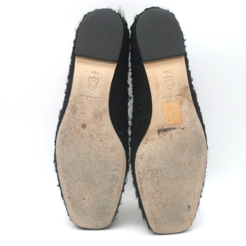 Tory Burch Eleanor Logo Boucle Ballet Flats Black Size 7.5