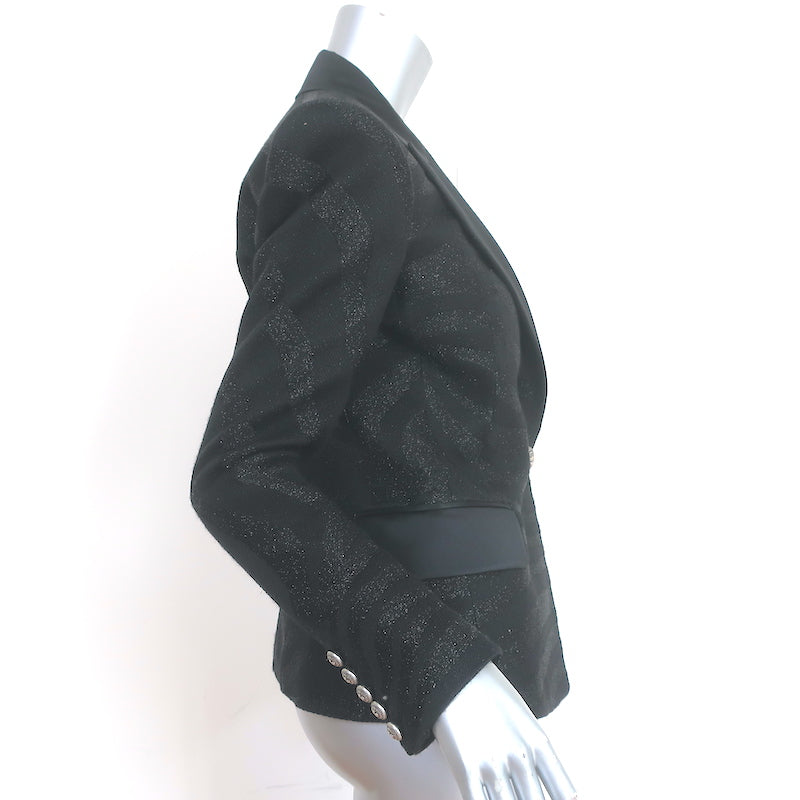 Balmain Blazer Black Zebra Tonal Jacquard Size 40 One-Button Jacket