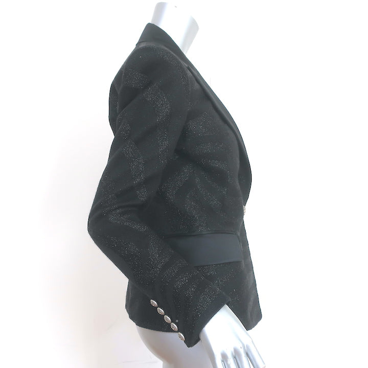 Balmain Blazer Black Zebra Tonal Jacquard Size 40 One-Button Jacket