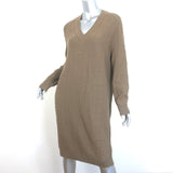 Hermes Horsebit Knit V-Neck Sweater Dress Taupe Wool-Cashmere Size 38