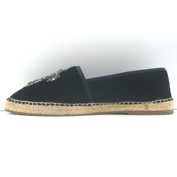 Dolce &amp; Gabbana Crystal Cross-Embroidered Espadrilles Black Velvet Size 9