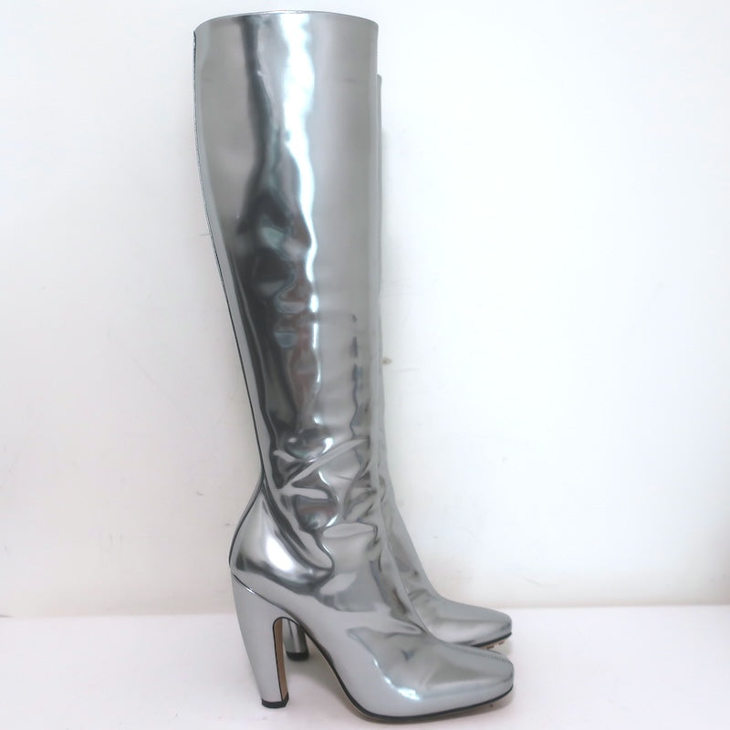 Bottega Veneta Canalazzo Mirrored Leather Knee-High Boots Silver Size 37