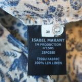Isabel Marant Etoile Ruffled Button Down Shirt Beige Printed Linen Size 38