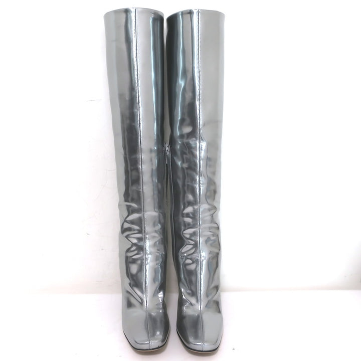 Bottega Veneta Canalazzo Mirrored Leather Knee-High Boots Silver Size 37