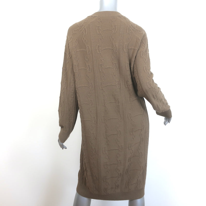 Hermes Horsebit Knit V-Neck Sweater Dress Taupe Wool-Cashmere Size 38