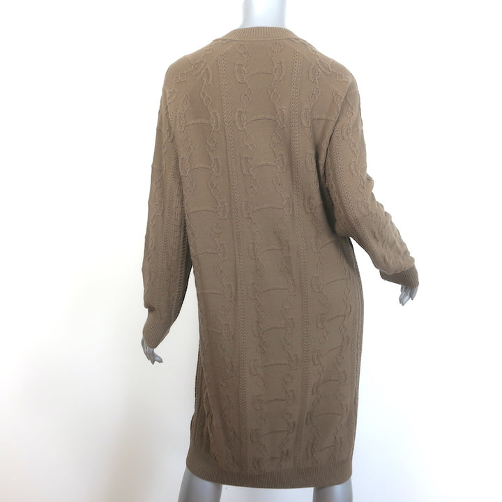 Hermes Horsebit Knit V-Neck Sweater Dress Taupe Wool-Cashmere Size 38