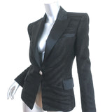 Balmain Blazer Black Zebra Tonal Jacquard Size 40 One-Button Jacket