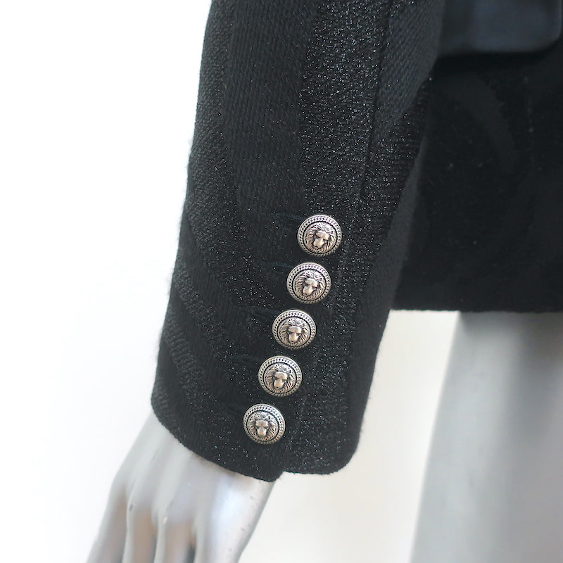 Balmain Blazer Black Zebra Tonal Jacquard Size 40 One-Button Jacket