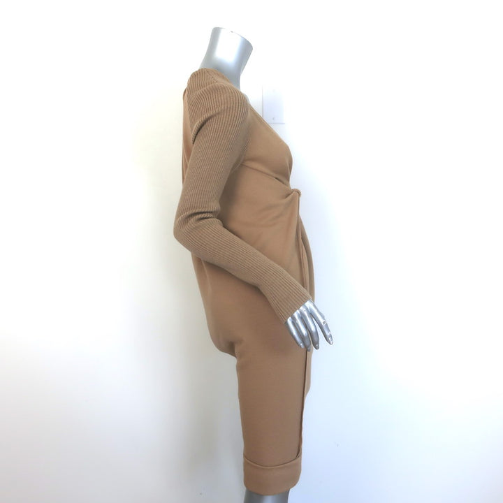 Donna Karan Ribbed-Sleeve Pleated Front Dress Camel Wool Size Petite