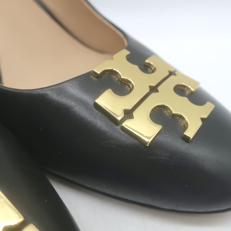Tory Burch Raleigh Logo Wedge Pumps Black Leather Size 7.5