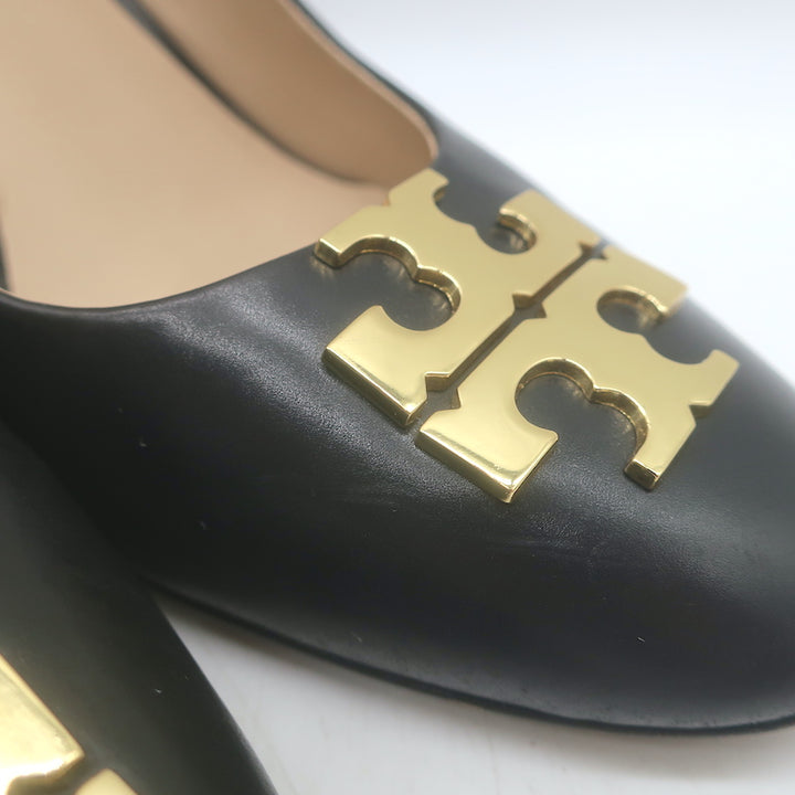Tory Burch Raleigh Logo Wedge Pumps Black Leather Size 7.5