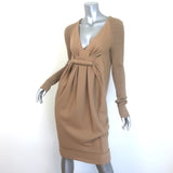 Donna Karan Ribbed-Sleeve Pleated Front Dress Camel Wool Size Petite