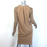 Donna Karan Ribbed-Sleeve Pleated Front Dress Camel Wool Size Petite