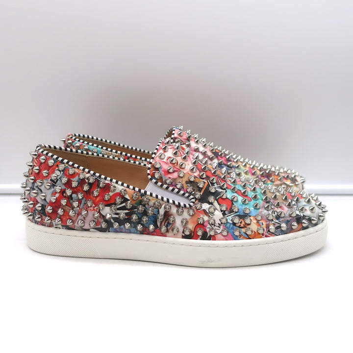Christian Louboutin Roller Boat Spiked Slip-On Sneakers Printed Patent Size 41.5