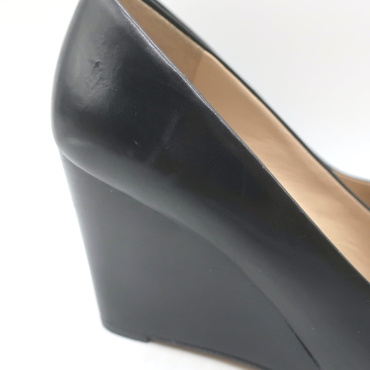 Tory Burch Raleigh Logo Wedge Pumps Black Leather Size 7.5