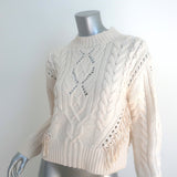 Vince Fringed Cable Knit Sweater Ivory Merino Wool-Cashmere Size Small