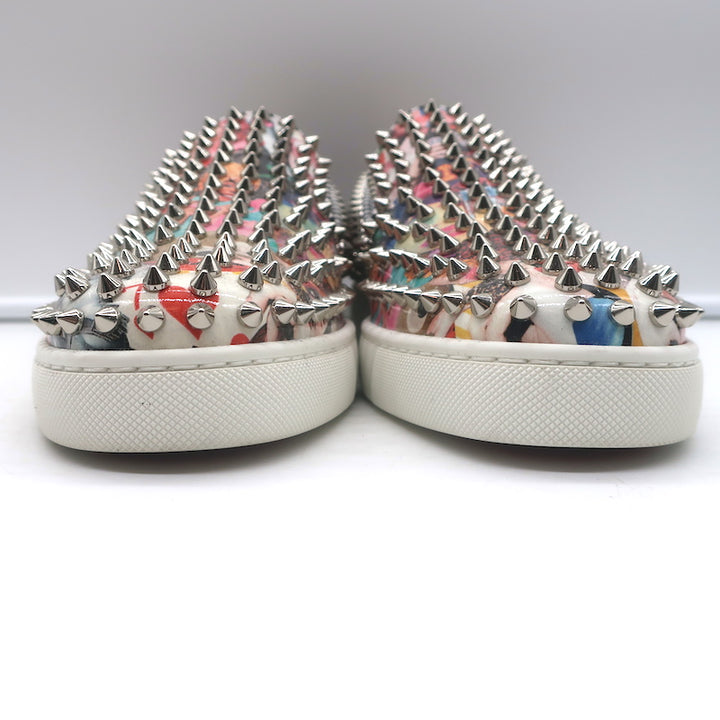 Christian Louboutin Roller Boat Spiked Slip-On Sneakers Printed Patent Size 41.5