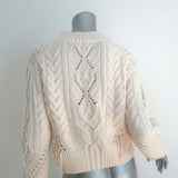 Vince Fringed Cable Knit Sweater Ivory Merino Wool-Cashmere Size Small