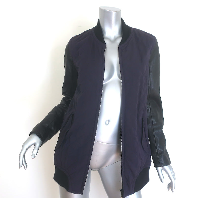 Rag &amp; Bone Pacific Leather-Sleeve Quilted Jacket Eggplant/Black Size Small