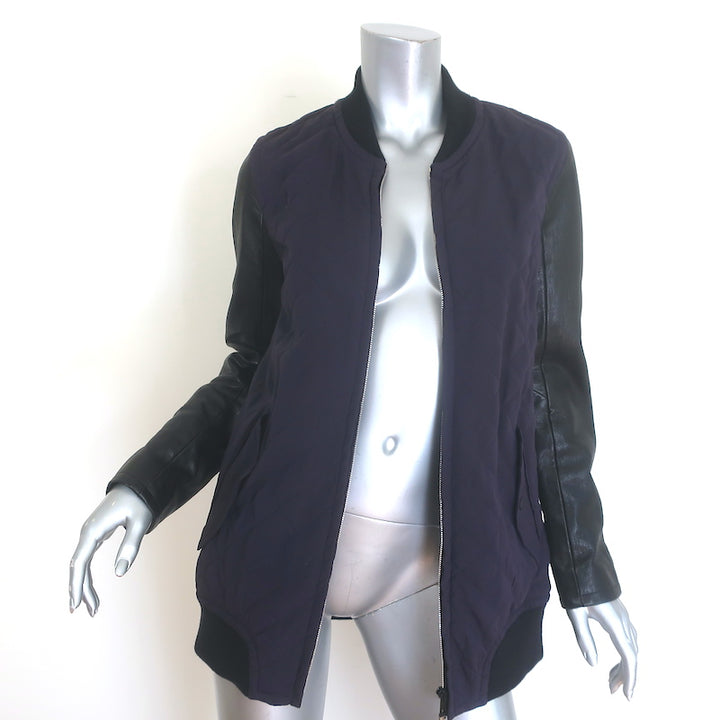 Rag &amp; Bone Pacific Leather-Sleeve Quilted Jacket Eggplant/Black Size Small