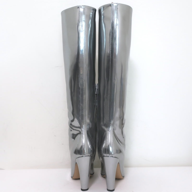 Bottega Veneta Canalazzo Mirrored Leather Knee-High Boots Silver Size 37
