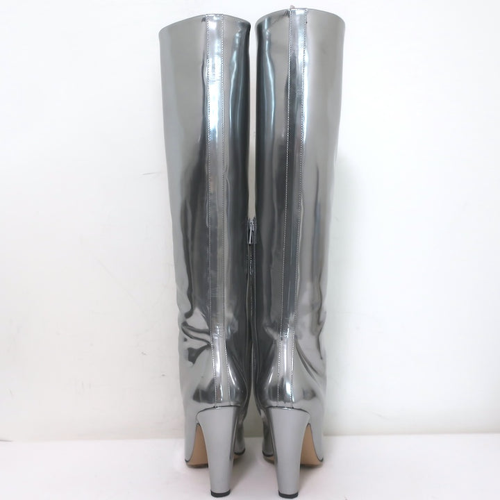Bottega Veneta Canalazzo Mirrored Leather Knee-High Boots Silver Size 37