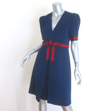 Gucci Web Bow Puff Sleeve Dress Royal Blue Stretch Jersey Size Extra Large NEW