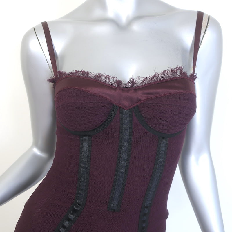 Dolce &amp; Gabbana Mesh Bustier Dress Burgundy Stretch Cotton Size 40 US 0