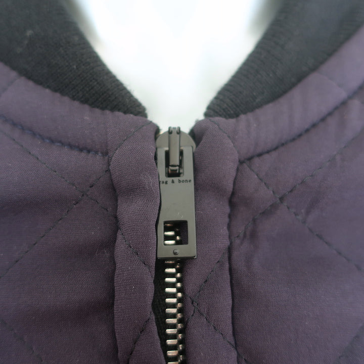 Rag &amp; Bone Pacific Leather-Sleeve Quilted Jacket Eggplant/Black Size Small