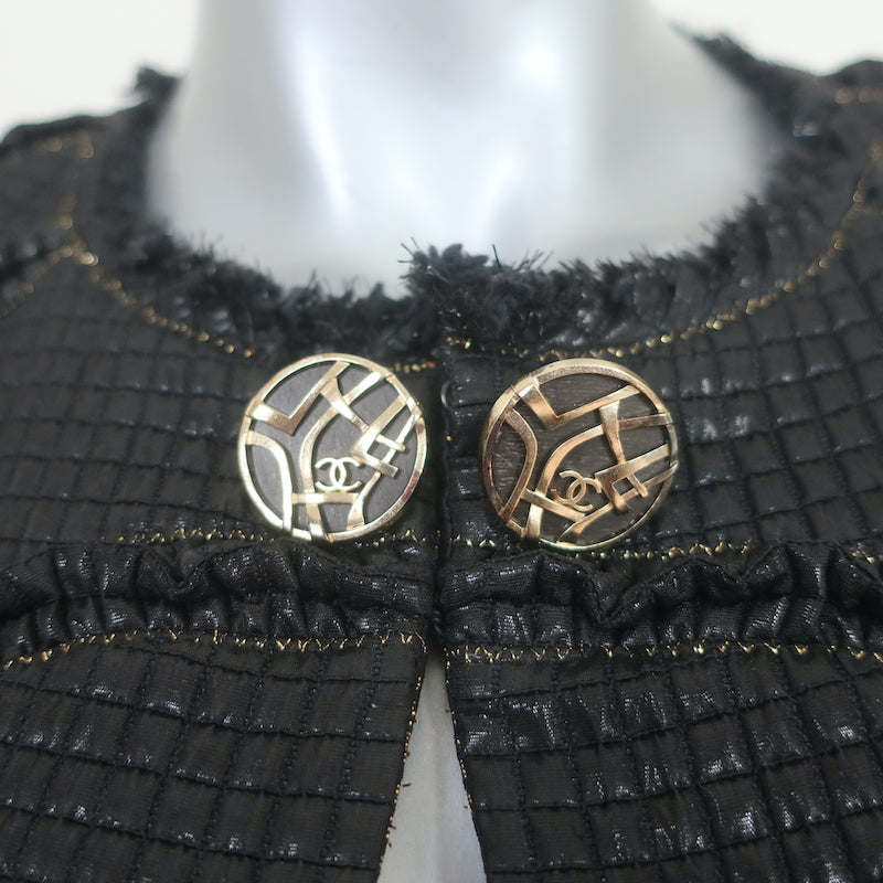 Chanel 09A Ruffle-Trimmed Jacket Black Quilted Silk-Blend Size 36