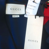 Gucci Web Bow Puff Sleeve Dress Royal Blue Stretch Jersey Size Extra Large NEW