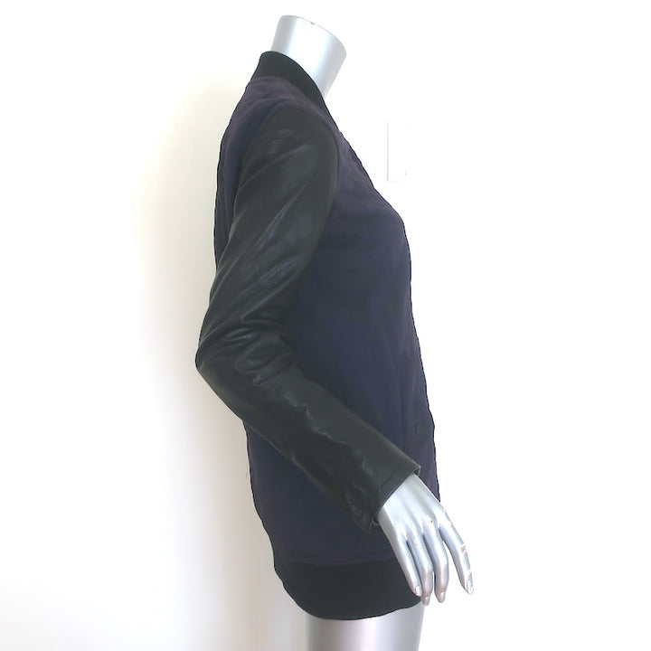 Rag &amp; Bone Pacific Leather-Sleeve Quilted Jacket Eggplant/Black Size Small