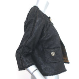 Chanel 09A Ruffle-Trimmed Jacket Black Quilted Silk-Blend Size 36