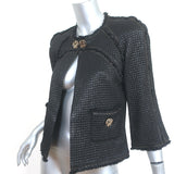 Chanel 09A Ruffle-Trimmed Jacket Black Quilted Silk-Blend Size 36