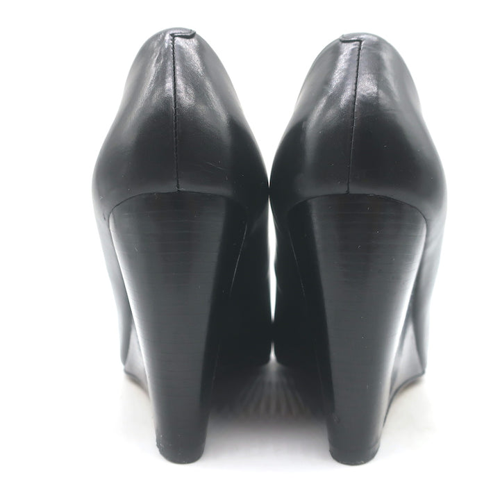 Tory Burch Raleigh Logo Wedge Pumps Black Leather Size 7.5