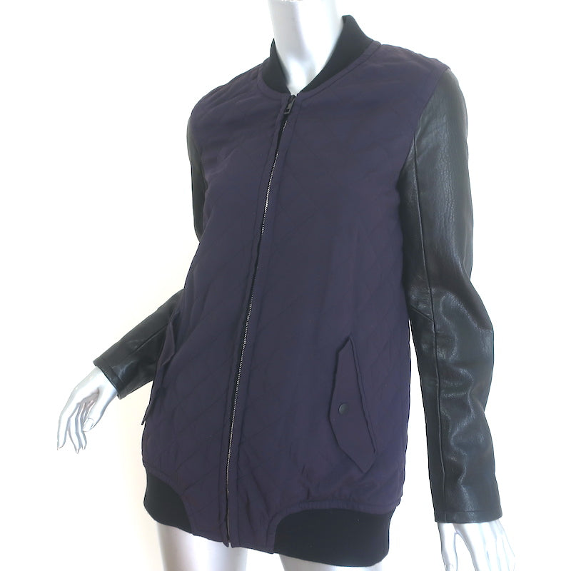Rag &amp; Bone Pacific Leather-Sleeve Quilted Jacket Eggplant/Black Size Small