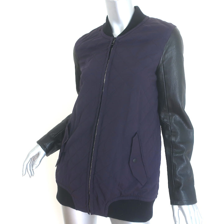 Rag &amp; Bone Pacific Leather-Sleeve Quilted Jacket Eggplant/Black Size Small