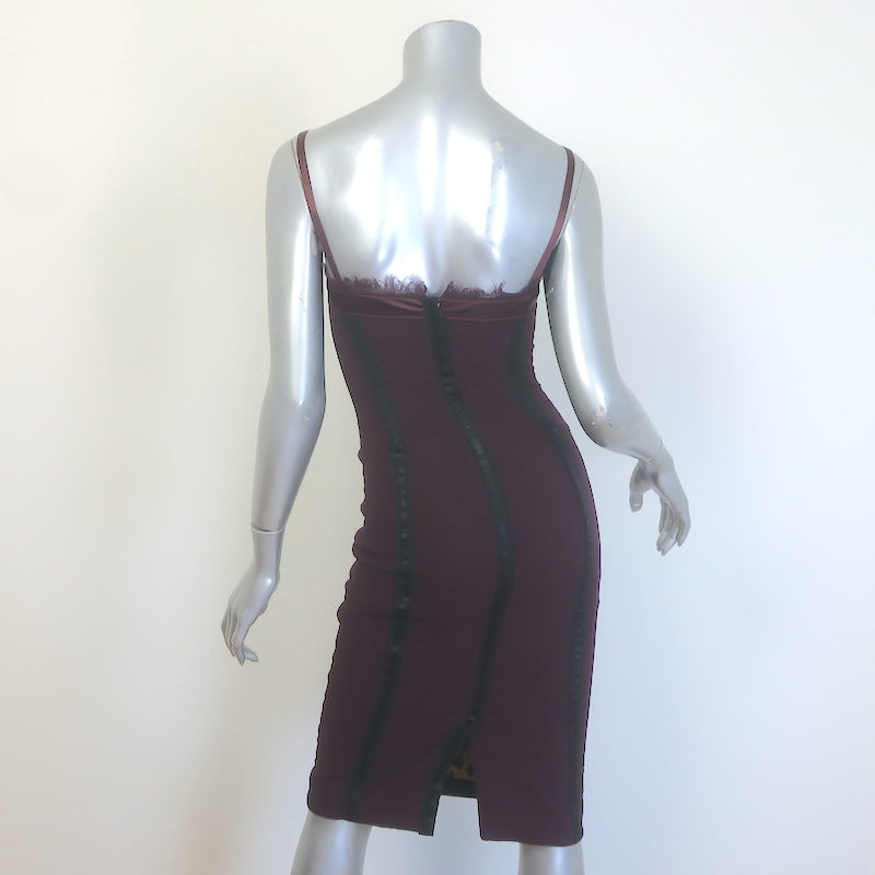 Dolce &amp; Gabbana Mesh Bustier Dress Burgundy Stretch Cotton Size 40 US 0
