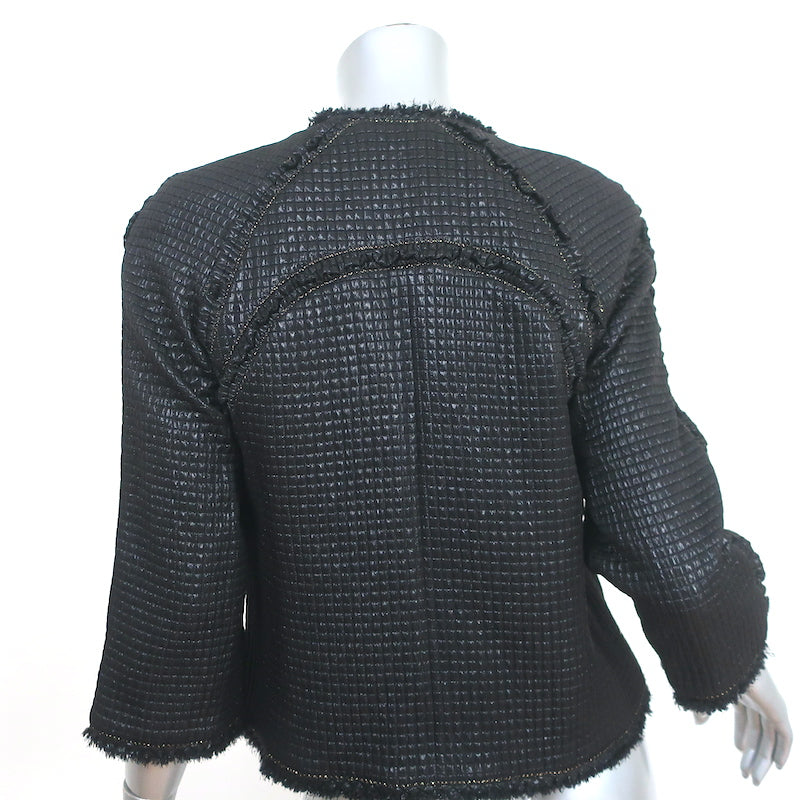 Chanel 09A Ruffle-Trimmed Jacket Black Quilted Silk-Blend Size 36