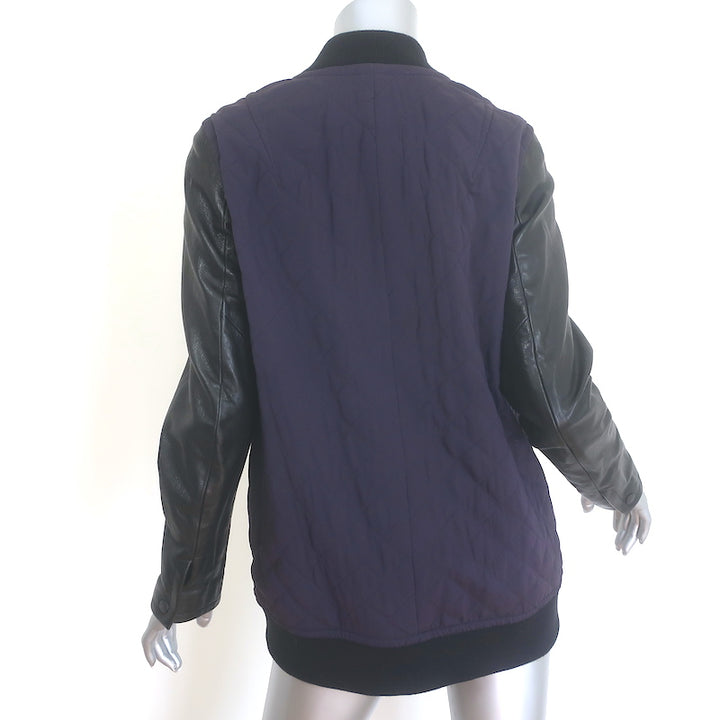 Rag &amp; Bone Pacific Leather-Sleeve Quilted Jacket Eggplant/Black Size Small