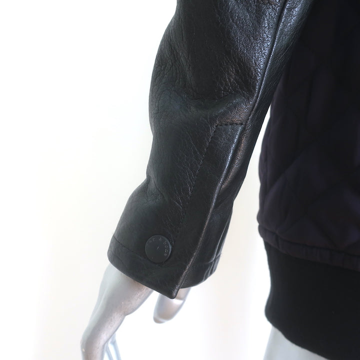 Rag &amp; Bone Pacific Leather-Sleeve Quilted Jacket Eggplant/Black Size Small