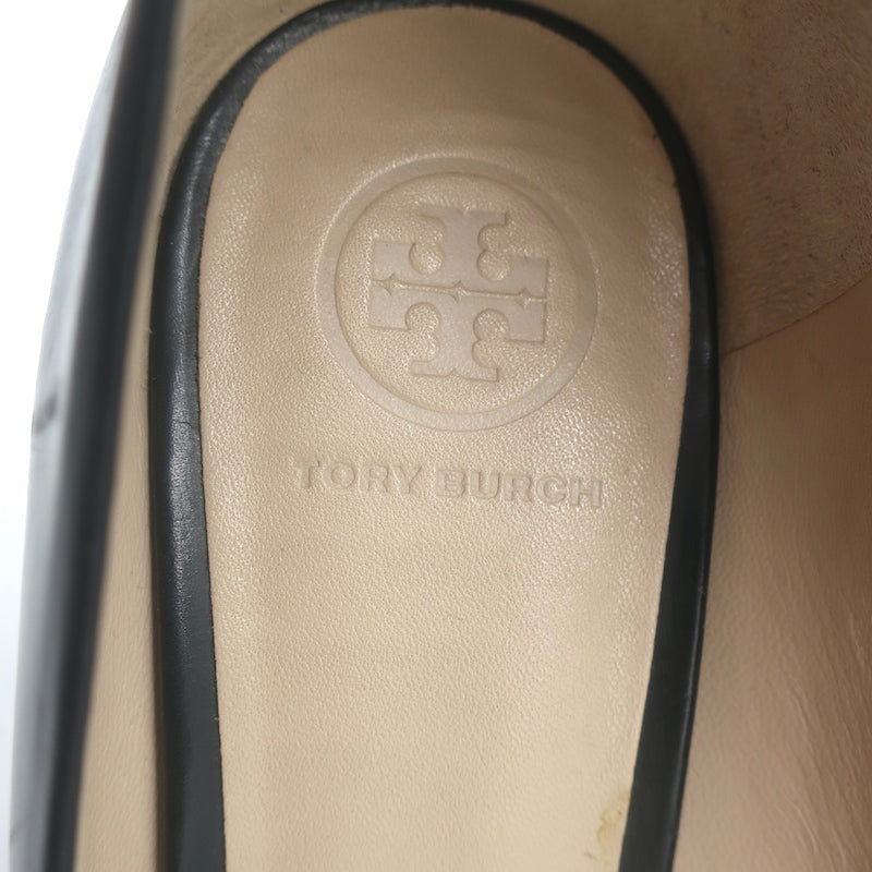Tory Burch Raleigh Logo Wedge Pumps Black Leather Size 7.5